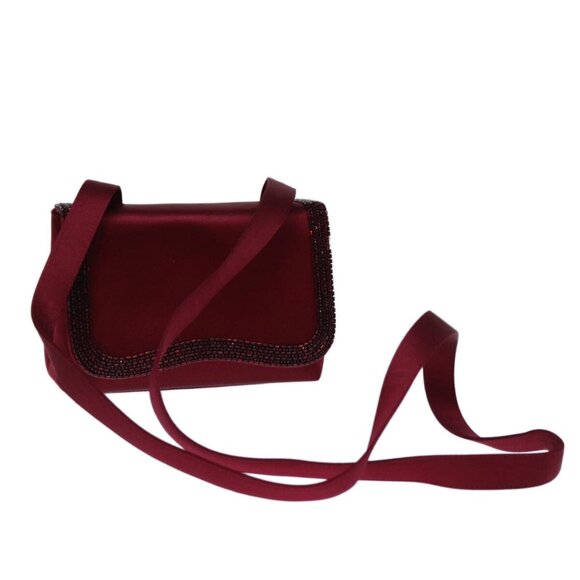 CHANEL Shoulder Bag Satin Red CC Auth - Picture 1 of 16